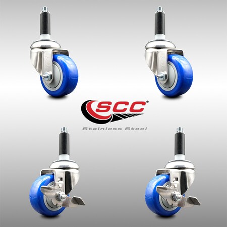 Service Caster 3 Inch 316SS Blue Poly Swivel 7/8 Inch Expanding Stem Caster Brake SCC, 2PK SS316EX20S314-PPUB-BLUE-2-TLB-2-78